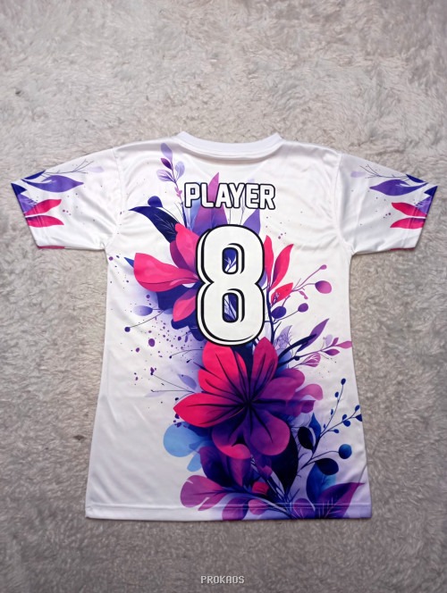 Jersey Putih Motif Bunga: Kombinasi Warna Ungu-Pink Elegan - Gambar 2
