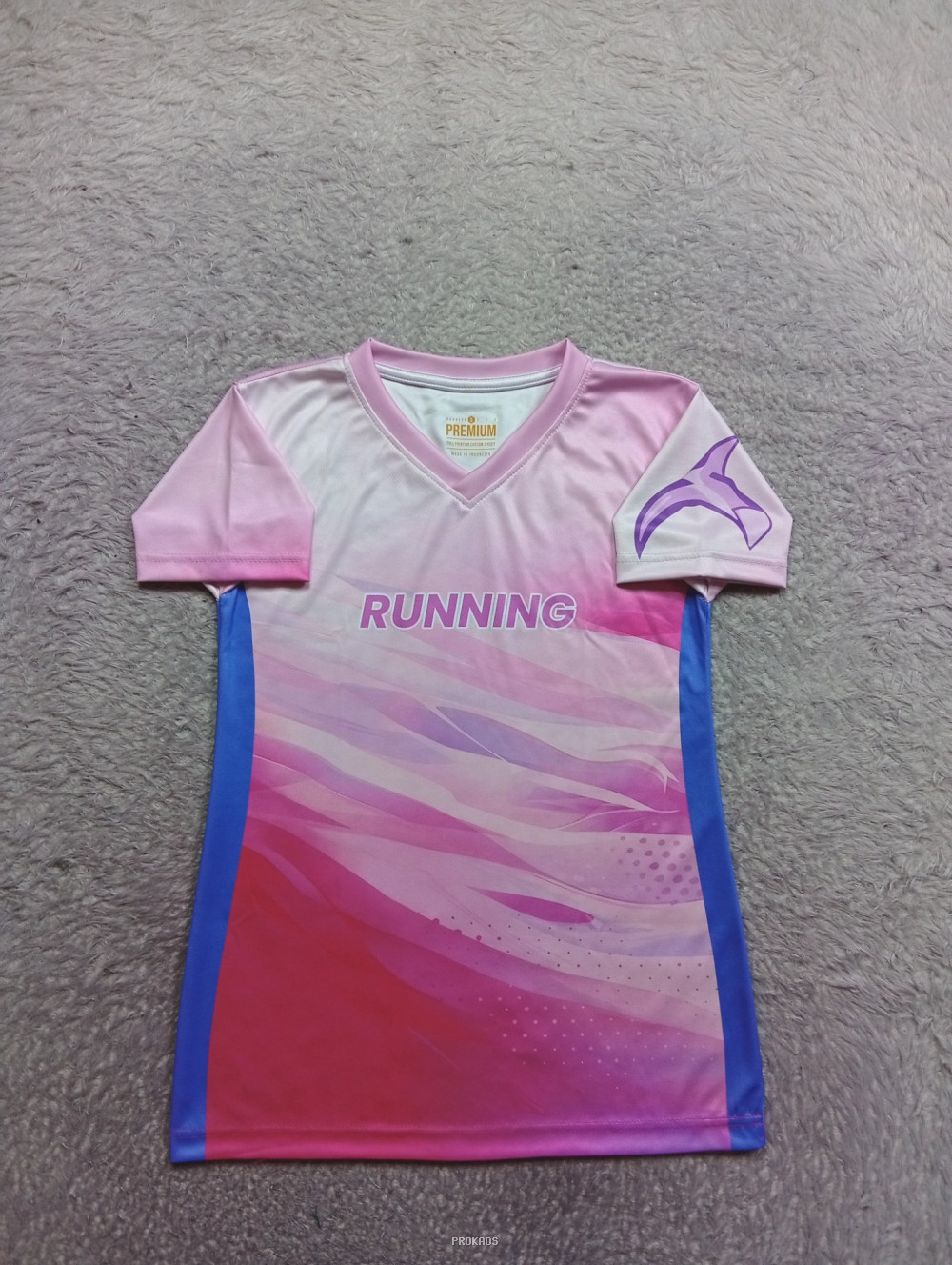 Jersey Running Pink Gradasi Motif Gelombang, Detail Ungu - Jersey Custom PROKAOS