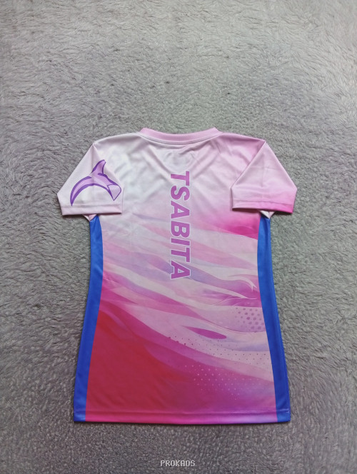 Jersey Running Pink Gradasi Motif Gelombang, Detail Ungu - Gambar 2