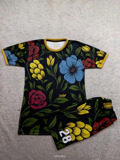 Jersey Set Floral Hitam: Kombinasi Warna Cerah yang Berani - Jersey Custom PROKAOS