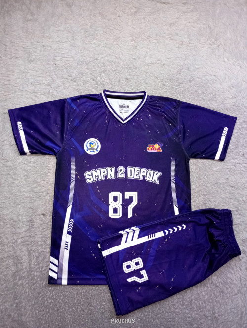 Jersey SMPN 2 Depok: Ungu Beraksen Putih dengan Nomor 87 - Jersey Custom PROKAOS
