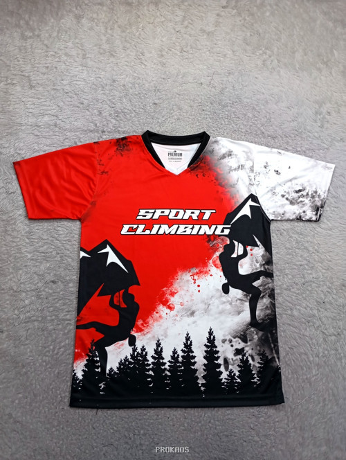 Jersey Sport Climbing: Merah-Putih-Hitam dengan Desain Pendaki - Jersey Custom PROKAOS