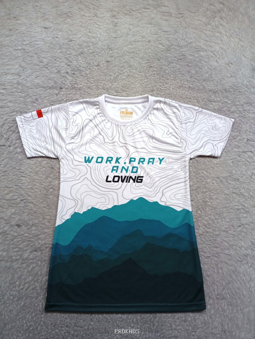 Jersey Sporty 'Work Pray Loving' dengan Desain Gunung dan Topografi - Jersey Custom PROKAOS