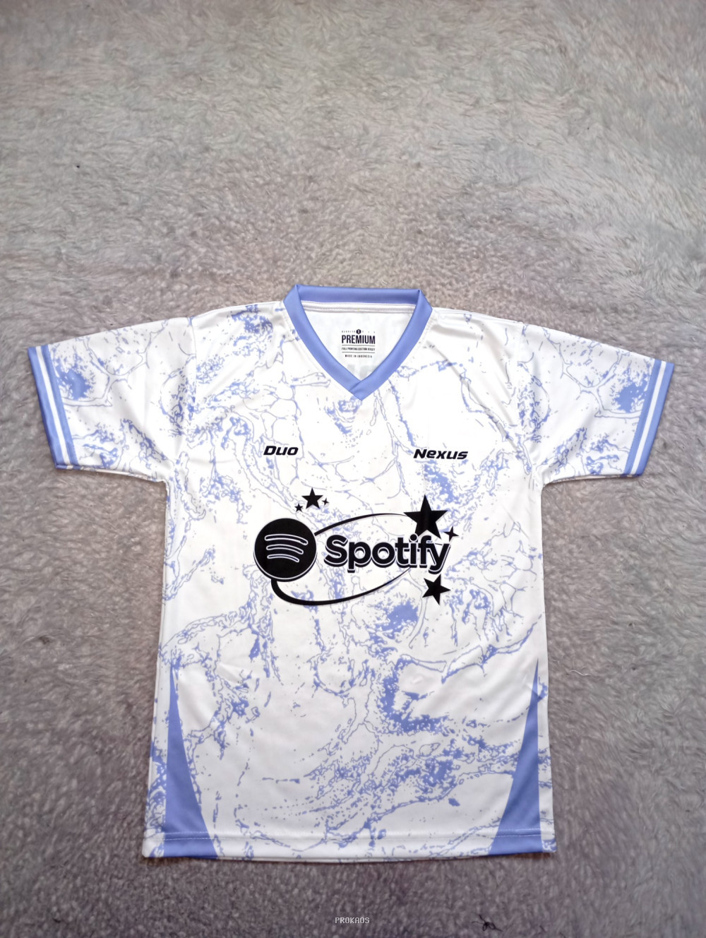 Jersey Spotify Putih dengan Motif Abstrak dan Logo - Jersey Custom PROKAOS