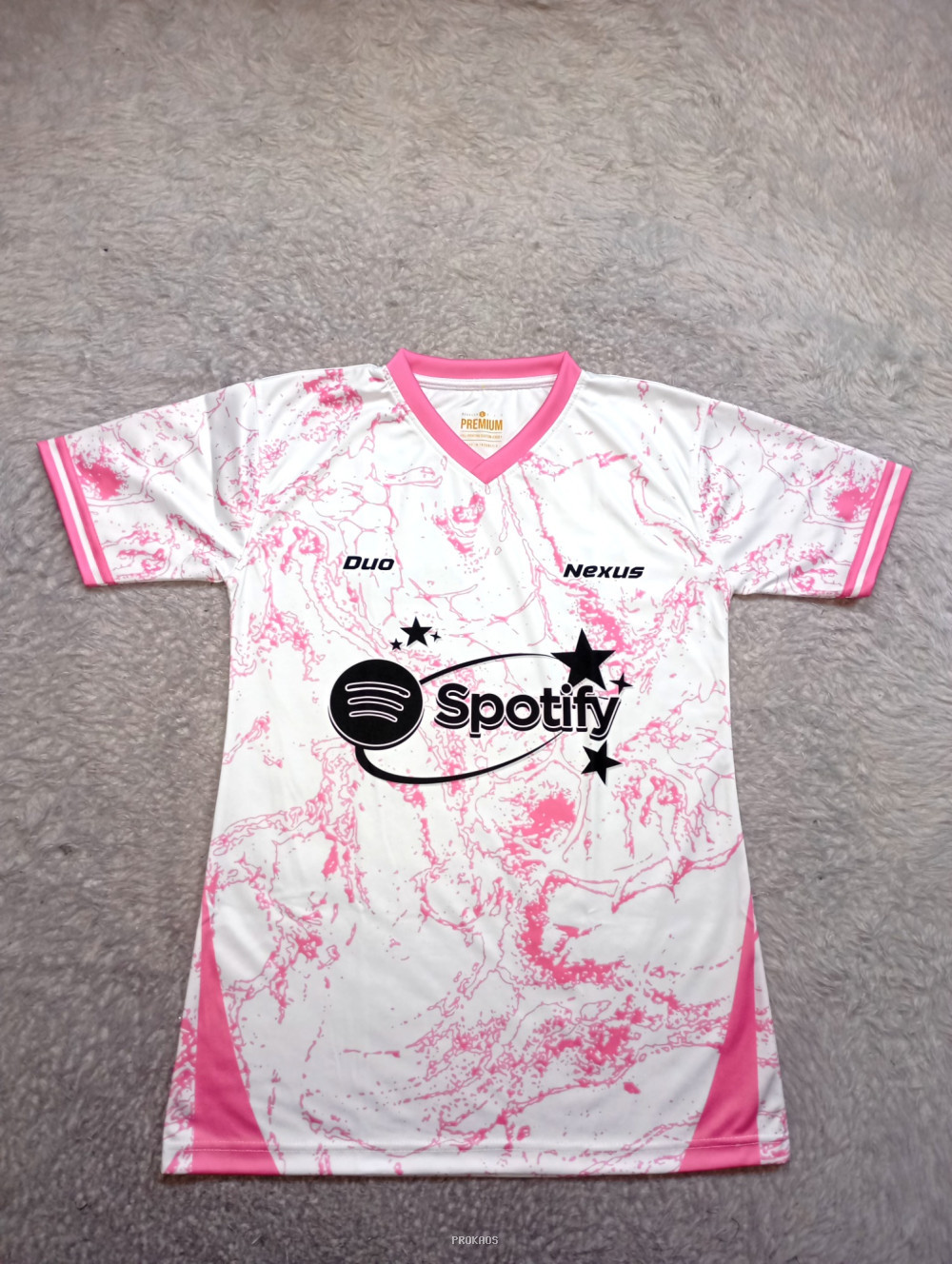 Jersey Spotify Putih dengan Motif Marmer Pink - Jersey Custom PROKAOS