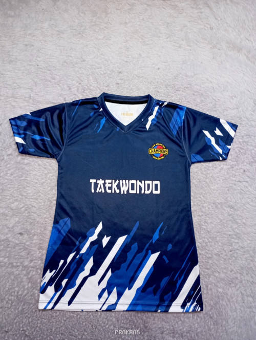 Jersey Taekwondo Biru Dongker dengan Desain Abstrak - Jersey Custom PROKAOS