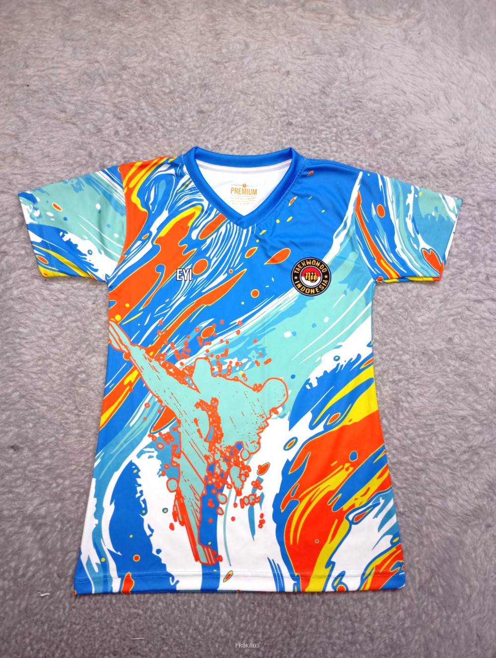 Jersey Taekwondo Indonesia dengan Desain Abstrak Warna-warni - Jersey Custom PROKAOS