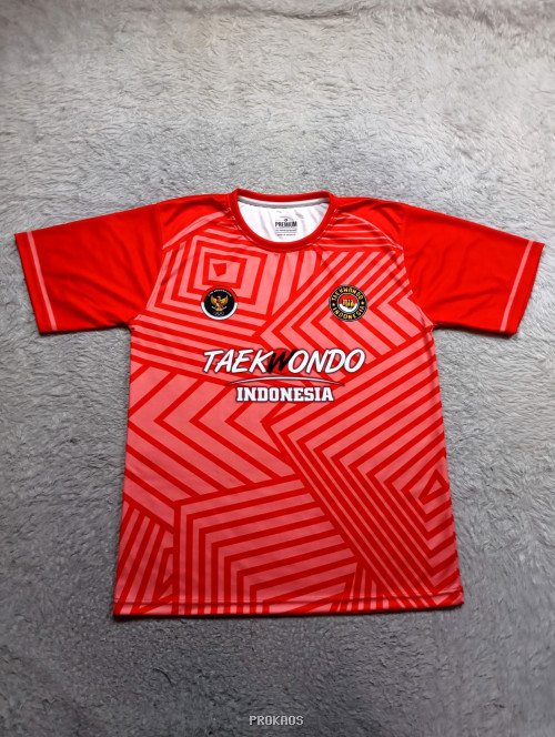 Jersey Taekwondo Indonesia: Merah dengan Motif Geometris - Jersey Custom PROKAOS