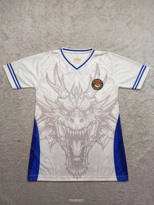 Jersey Taekwondo Putih: Desain Naga & Aksentuasi Biru - Jersey Custom PROKAOS