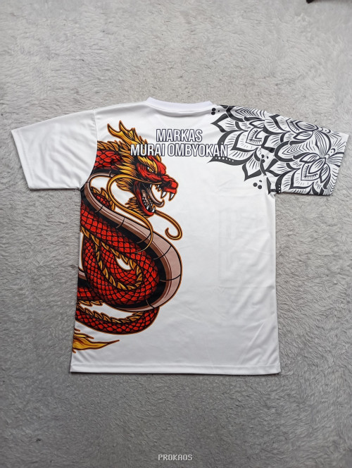 Jersey Taekwondo Putih: Naga Merah & Motif Mandala Hitam - Gambar 2