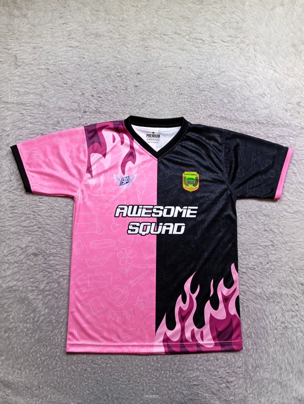Jersey Unik: Awesome Squad dengan Desain Api & Warna Kontras - Jersey Custom PROKAOS