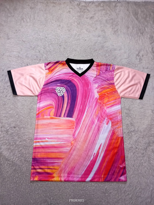 Jersey Unik: Desain Abstrak Warna-warni dengan Lengan Pink - Jersey Custom PROKAOS
