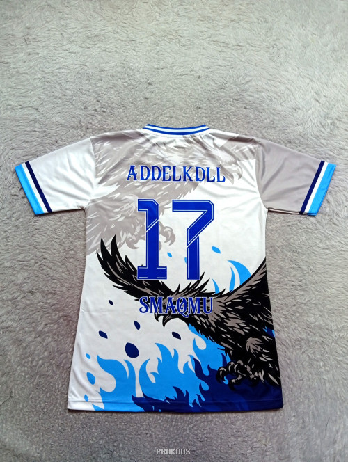 Jersey Voli: Elang Membara, Kombinasi Putih, Abu, Biru - Gambar 2