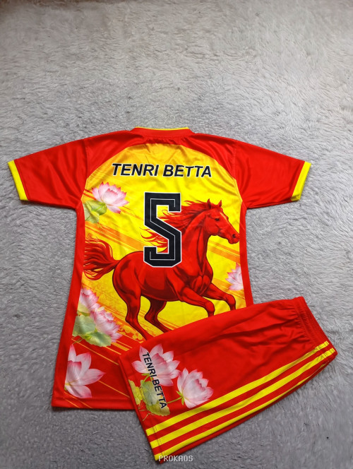 Jersey Voli Merah-Kuning dengan Desain Kuda dan Bunga - Gambar 2
