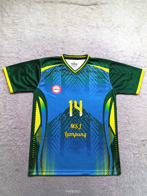 Jersey Voli MSJ Lampung: Kombinasi Hijau, Biru & Kuning - Jersey Custom PROKAOS