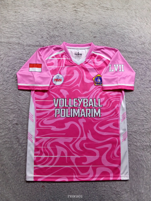 Jersey Voli Polimarim: Pink Bertekstur dan Logo PVBSI - Jersey Custom PROKAOS