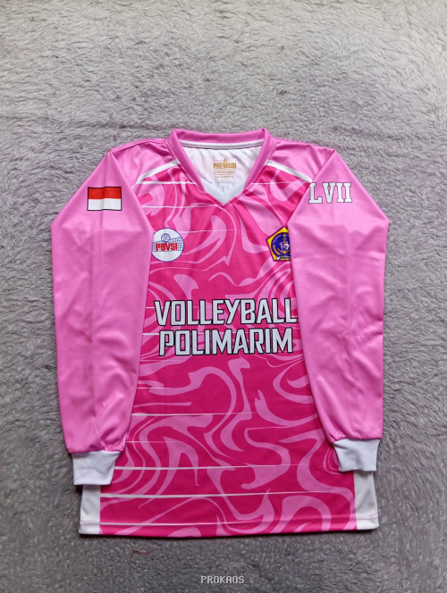 Jersey Voli Polimarim: Pink Bertekstur dan Logo PVBSI - Gambar 3