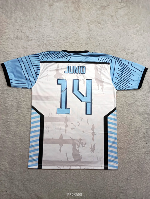 Jersey Voli Putih-Biru dengan Desain Dinamis & Nomor 14 - Gambar 2