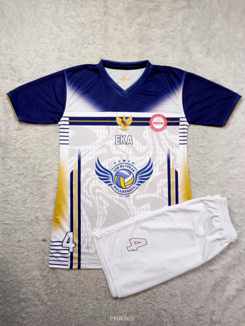 Jersey Voli Putih-Biru SDN Matekan: Desain Garuda & Logo PBVSI - Jersey Custom PROKAOS