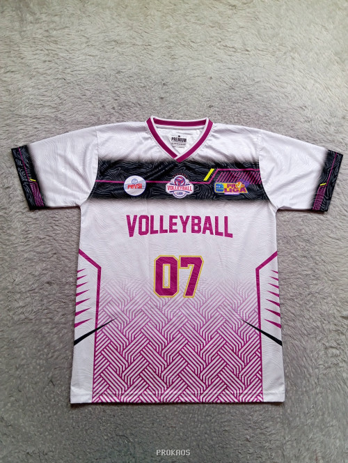 Jersey Voli Putih dengan Desain Garis Geometris dan Logo - Jersey Custom PROKAOS