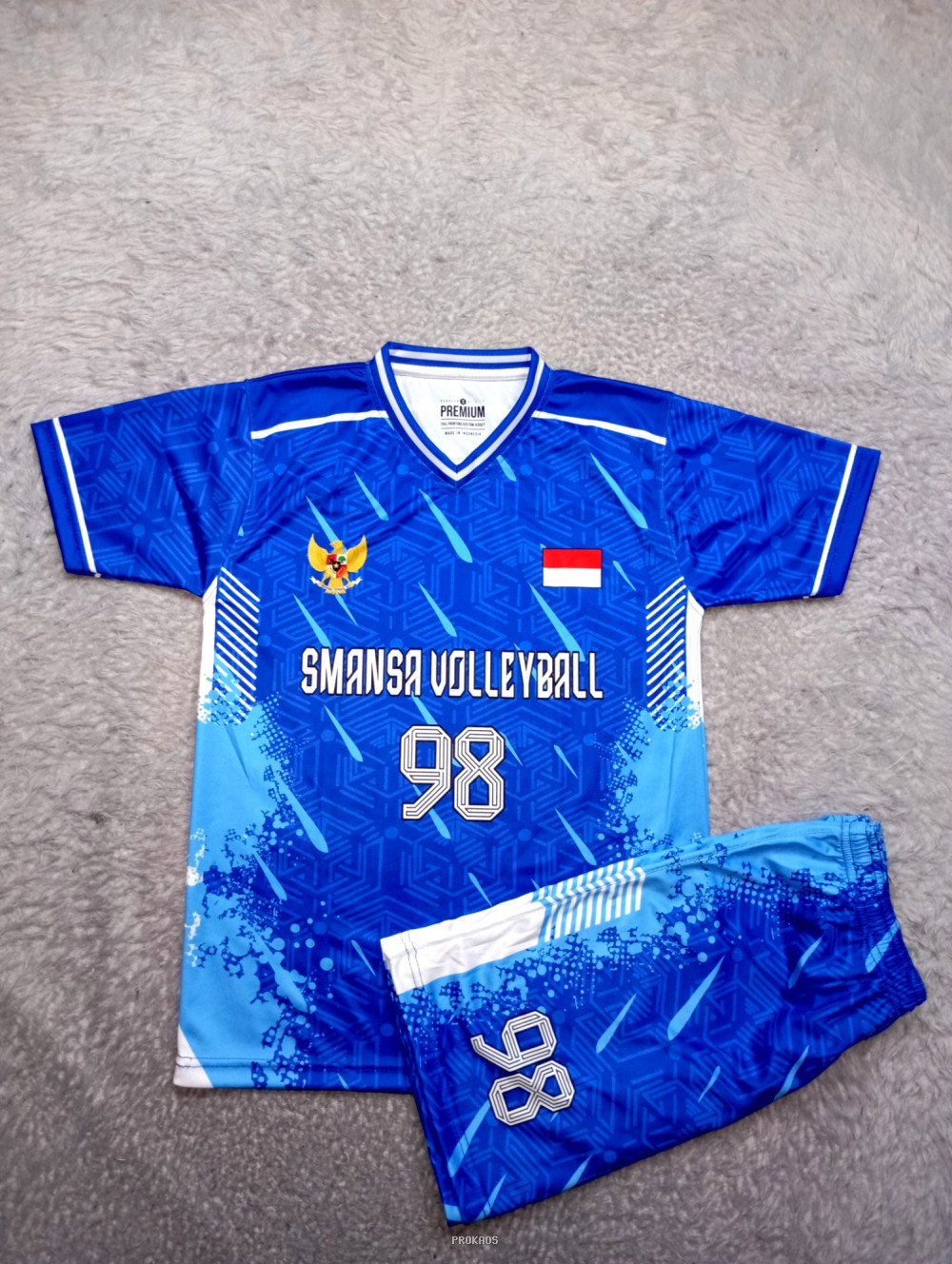 Jersey Voli SMANSA 98: Biru Dominan dengan Ornamen Garuda - Jersey Custom PROKAOS