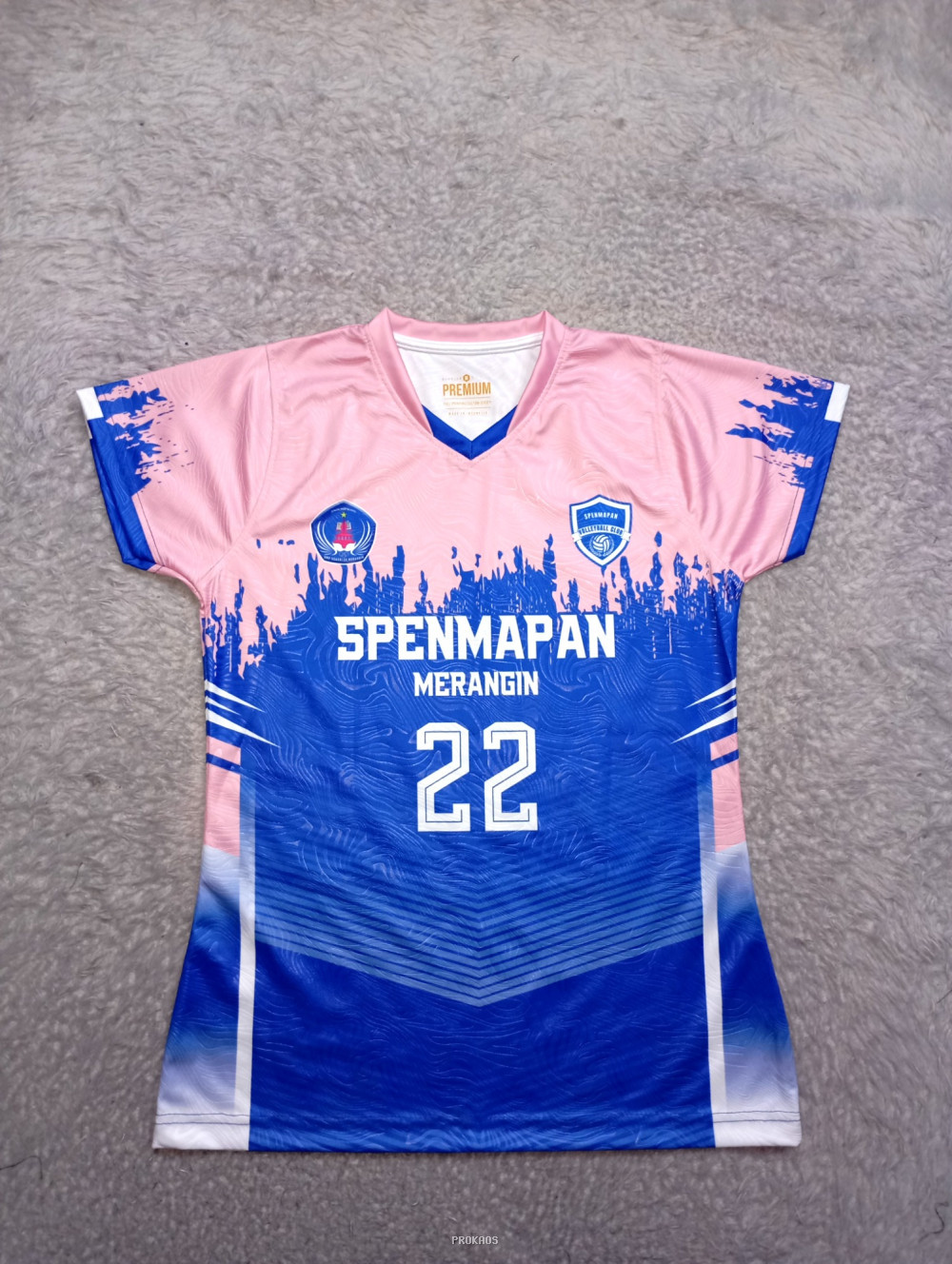 Jersey Voli 'SPENMAPAN' Merangin: Kombinasi Pink & Biru - Jersey Custom PROKAOS