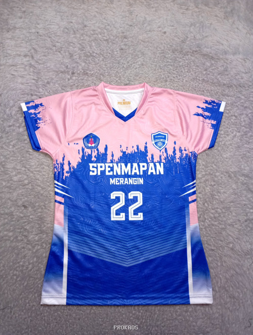 Jersey Voli 'SPENMAPAN' Merangin: Kombinasi Pink & Biru - Jersey Custom PROKAOS