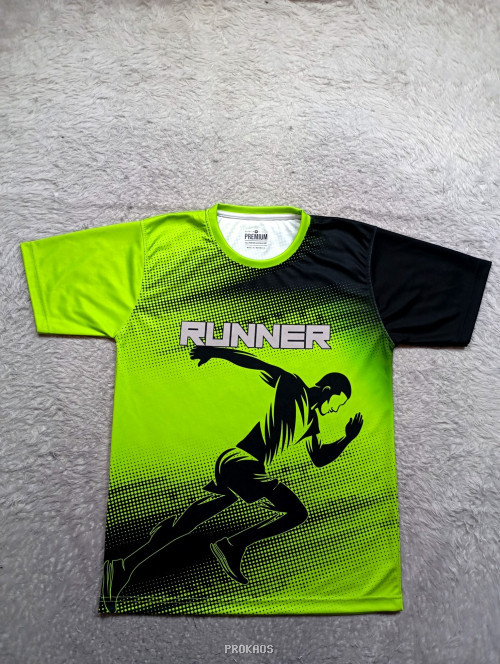 Jersey Lari: Runner dengan Desain Grafis Neon dan Hitam - Jersey Custom PROKAOS