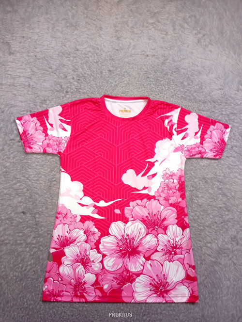 Kaos Pink Sakura: Kombinasi Bunga dan Pola Geometris - Jersey Custom PROKAOS