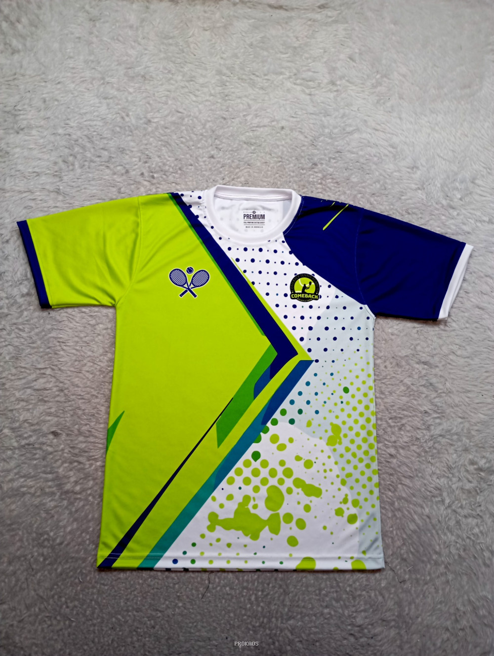 Jersey Badminton: Kombinasi Hijau Neon & Biru Gelap - Jersey Custom PROKAOS