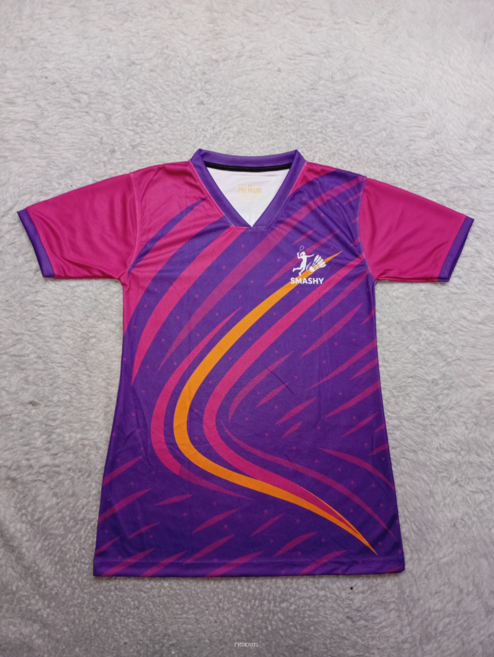 Jersey Badminton 'Smashy' Ungu-Pink dengan Motif Dinamis - Jersey Custom PROKAOS