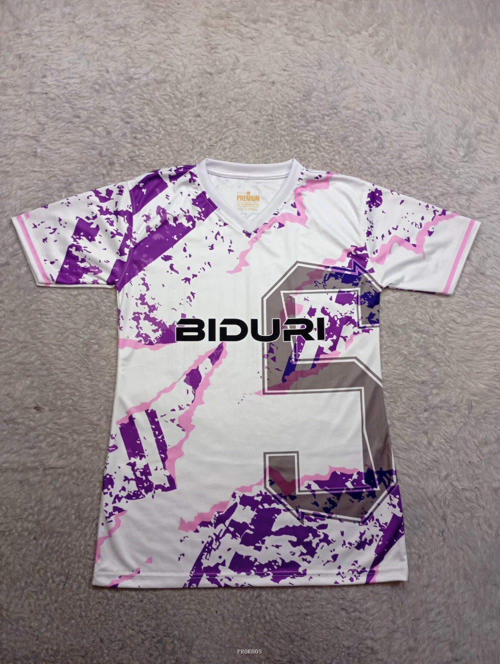 Jersey Biduri Putih dengan Motif Abstrak Ungu & Pink - Jersey Custom PROKAOS