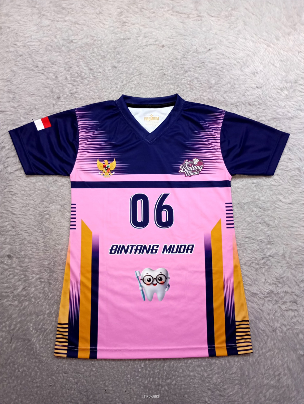 Jersey Bintang Muda Pink-Biru: Desain Gigi, Garuda, & Merah Putih - Jersey Custom PROKAOS