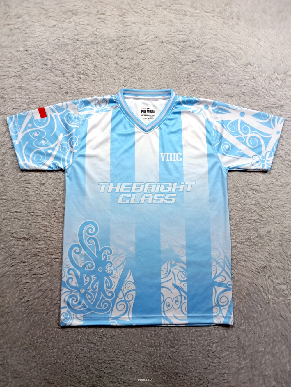 Jersey Biru-Putih dengan Motif & Branding 'THEBRIGHT CLASS' - Jersey Custom PROKAOS