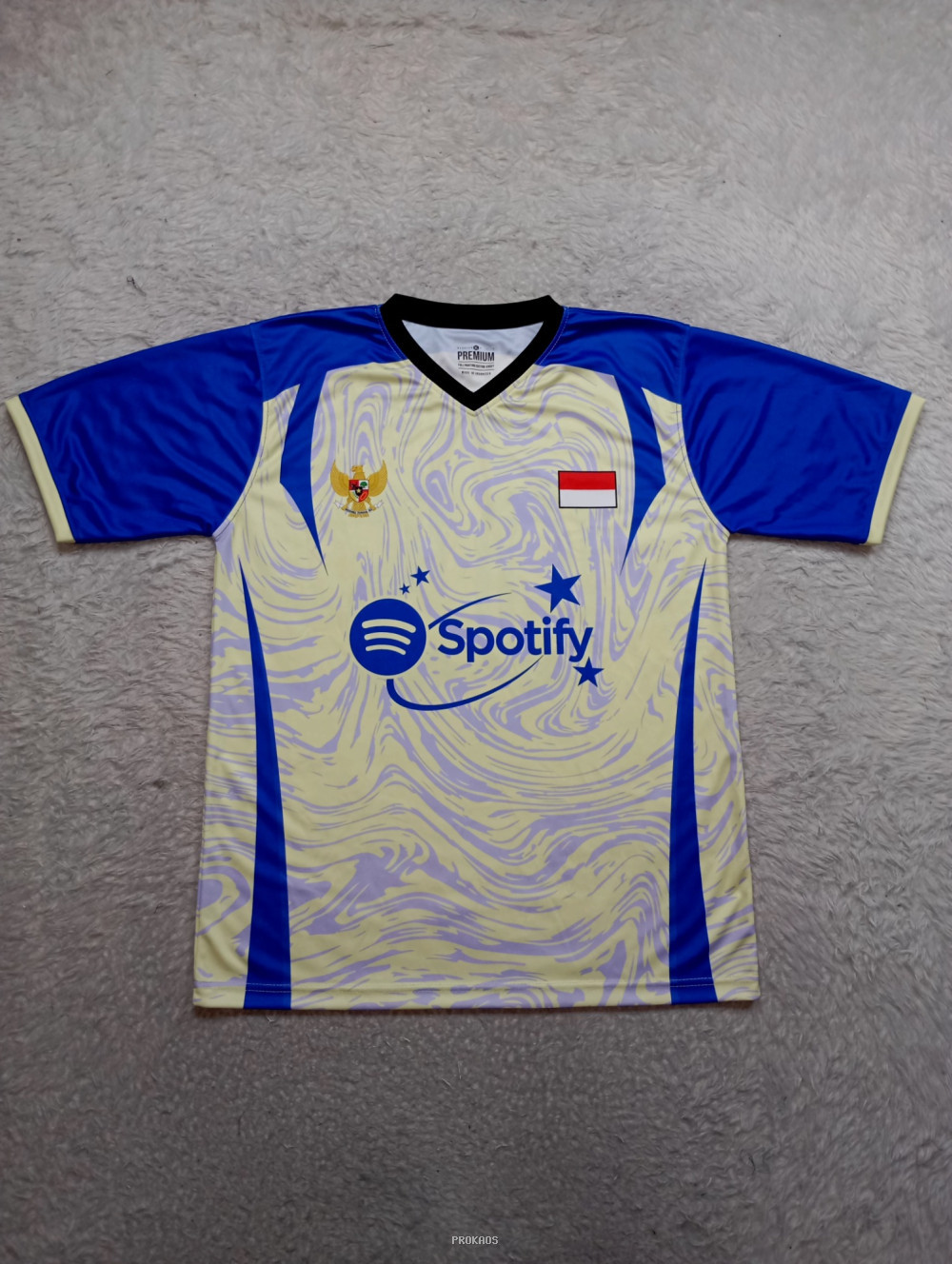 Jersey Bola: Indonesia x Spotify dengan Motif Gelombang - Jersey Custom PROKAOS