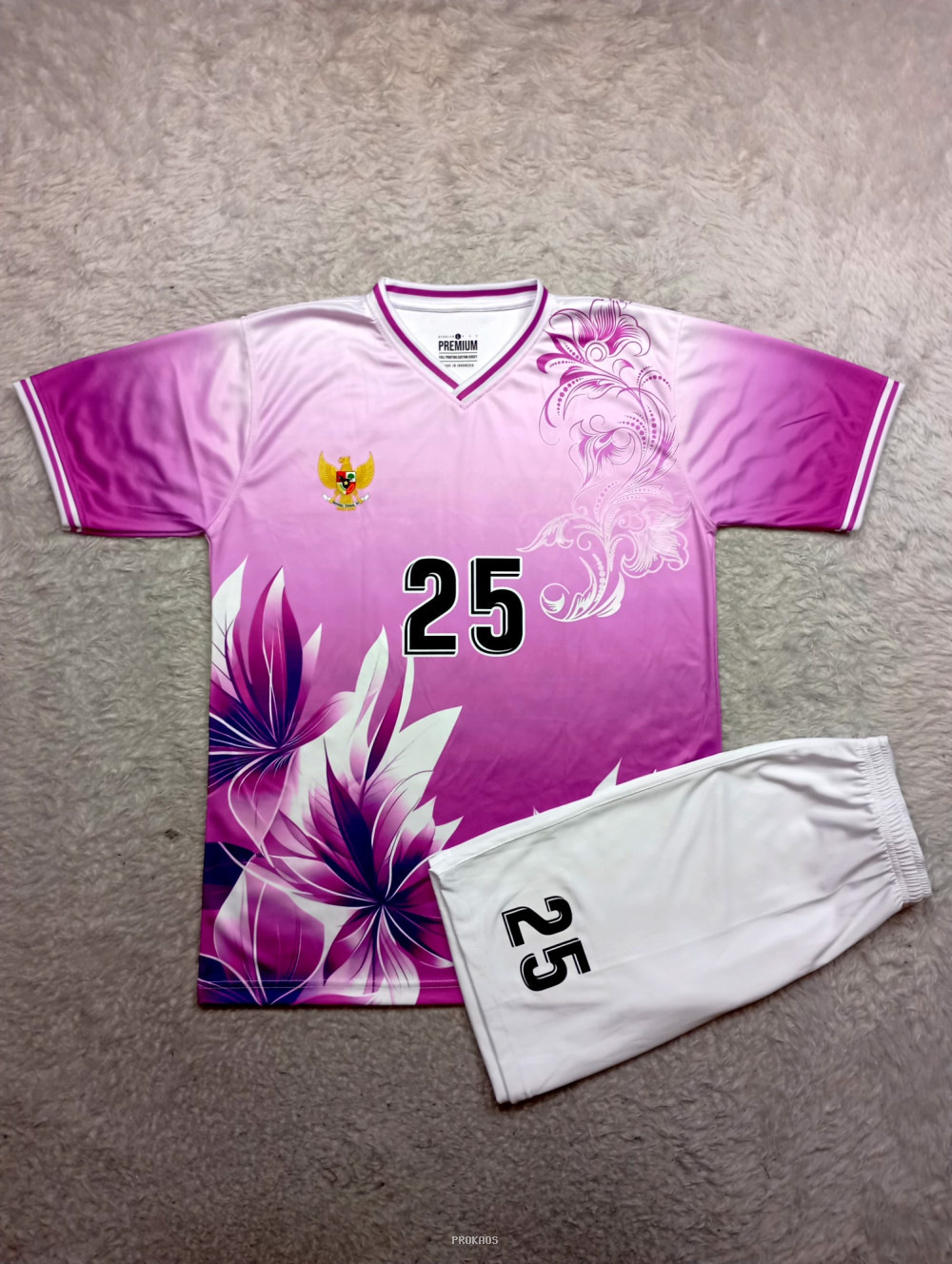 Jersey Bola Ungu-Putih Desain Bunga & Nomor 25 - Jersey Custom PROKAOS