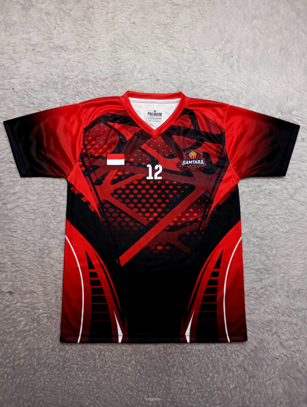 Jersey Bola Voli Merah-Hitam dengan Desain Dinamis - Jersey Custom PROKAOS