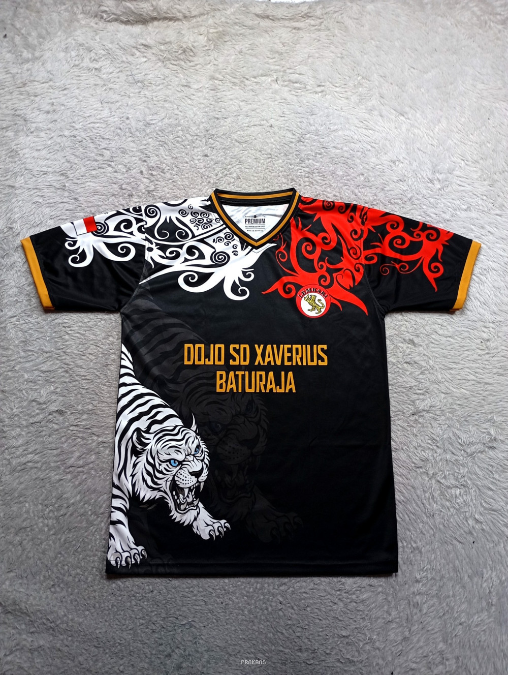 Jersey Dojo SD Xaverius Baturaja dengan Desain Harimau - Jersey Custom PROKAOS