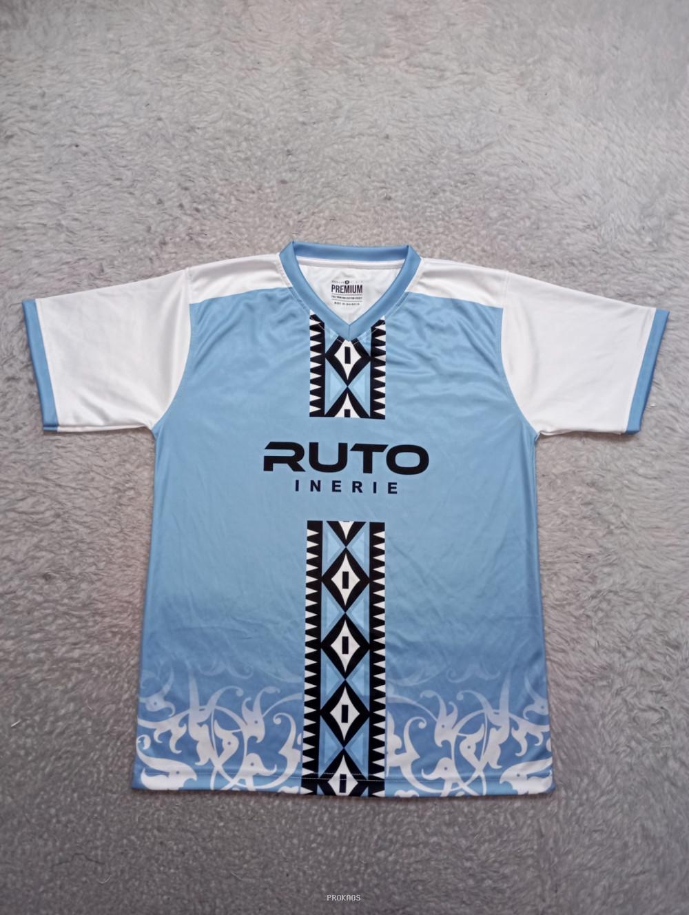 Jersey Futsal Motif Etnik : Biru Muda, Putih - Jersey Custom PROKAOS