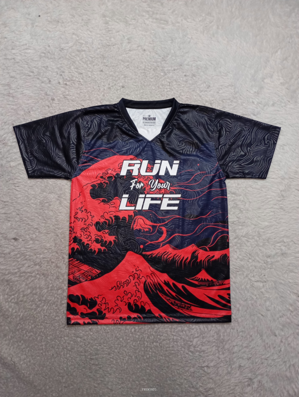 Jersey Lari 'Run For Your Life' Bergaya Gelombang Laut - Jersey Custom PROKAOS