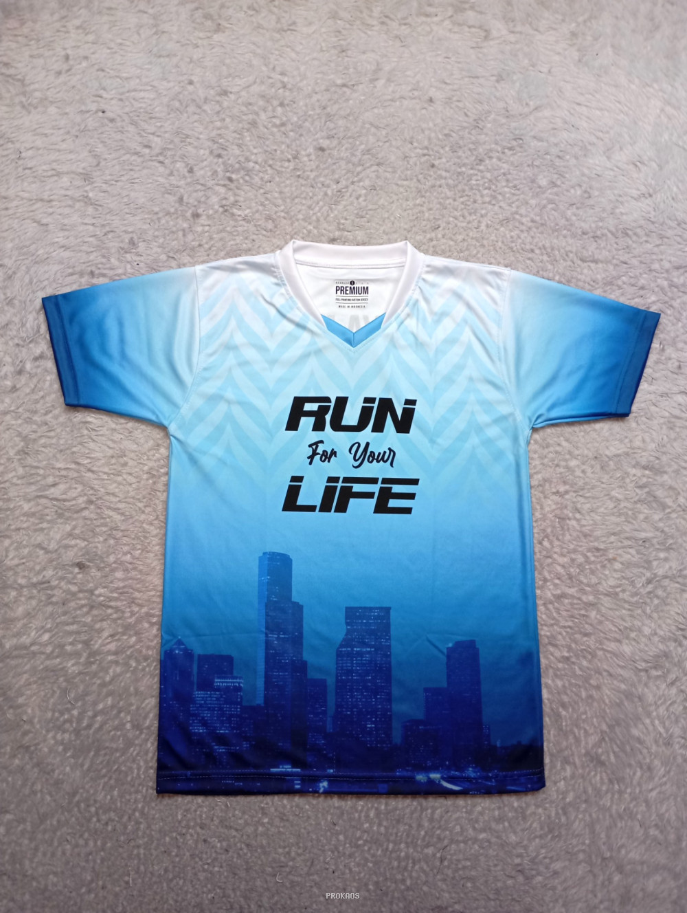 Jersey Lari Run For Your Life : Biru Tua Gradasi  Biru Muda - Jersey Custom PROKAOS