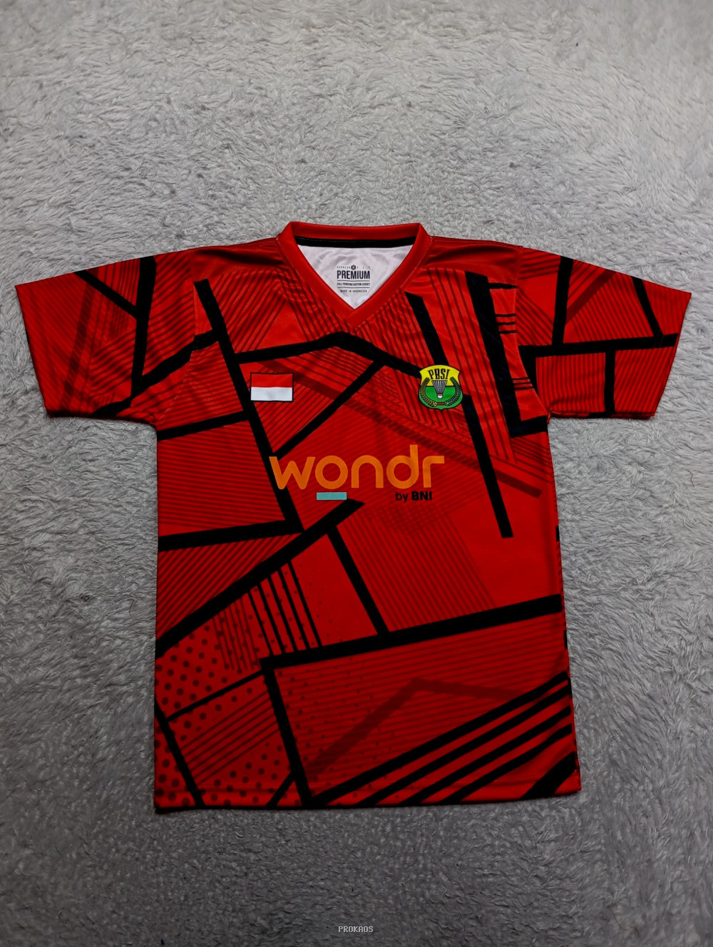 Jersey Merah Berdesain Geometris 'wondr' by BNI - Jersey Custom PROKAOS