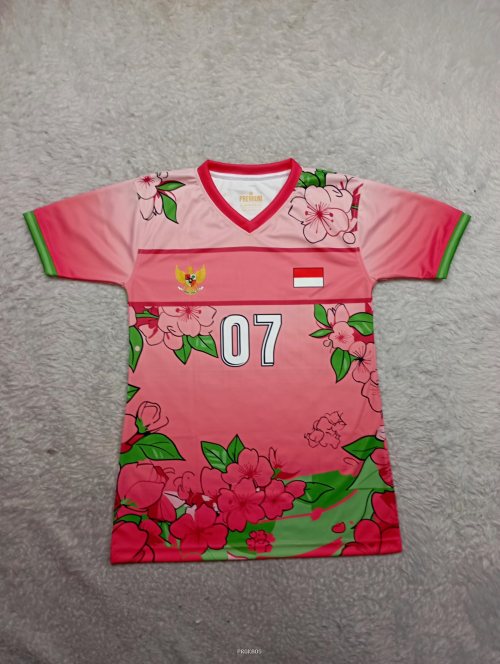 Jersey Merah Muda Motif Bunga & Lambang Garuda Indonesia - Jersey Custom PROKAOS