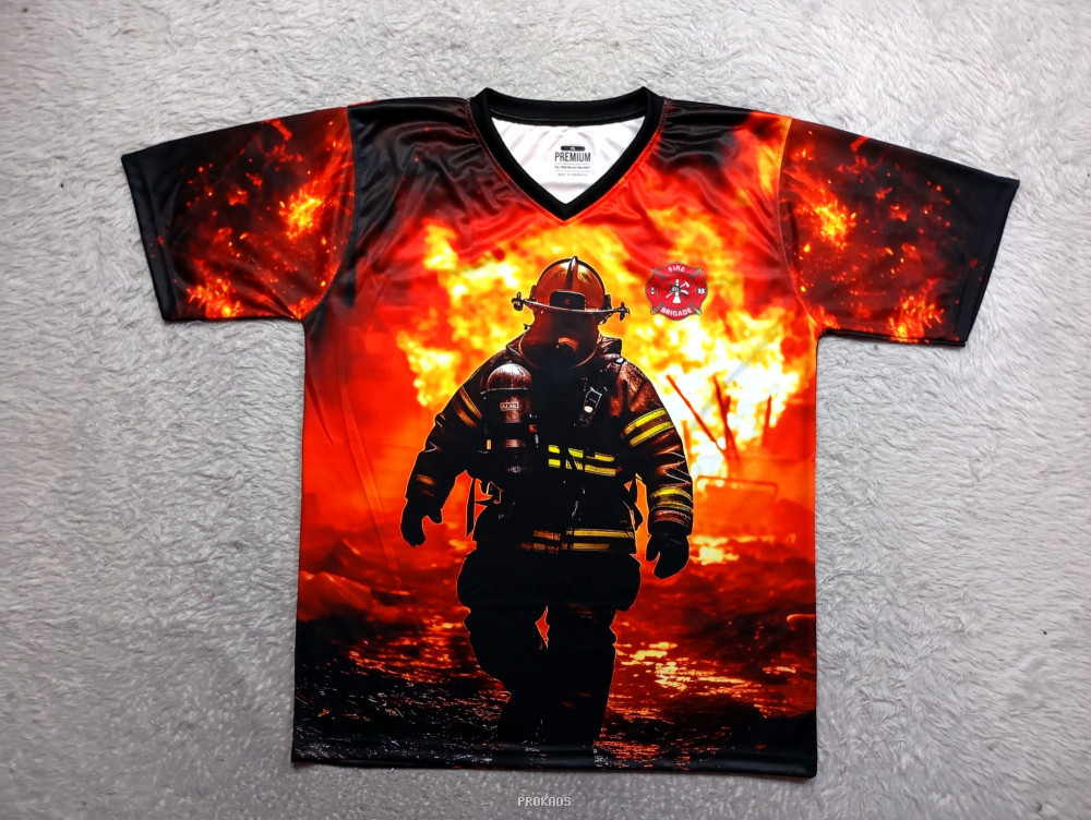 Jersey Pemadam Kebakaran Latar Api: Hitam, Orange - Jersey Custom PROKAOS