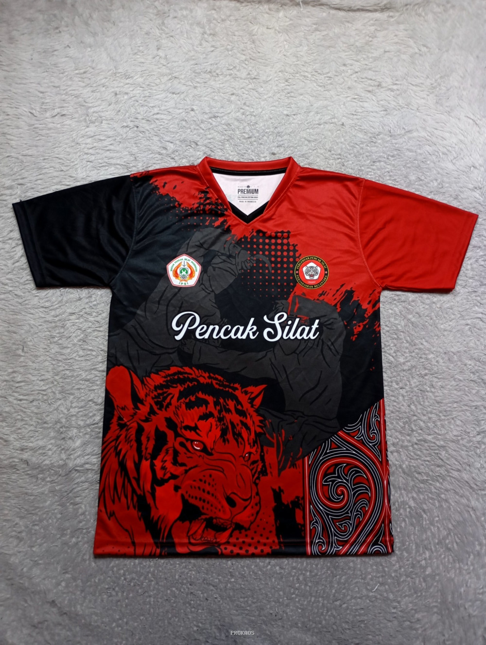 Jersey Pencak Silat: Desain Harimau Merah Hitam - Jersey Custom PROKAOS