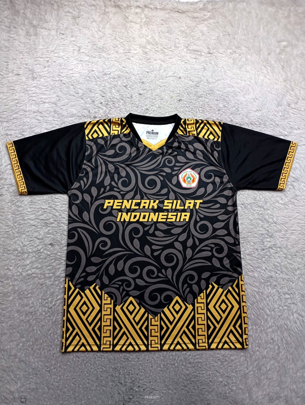 Jersey Pencak Silat Indonesia: Hitam dengan Motif Emas - Jersey Custom PROKAOS