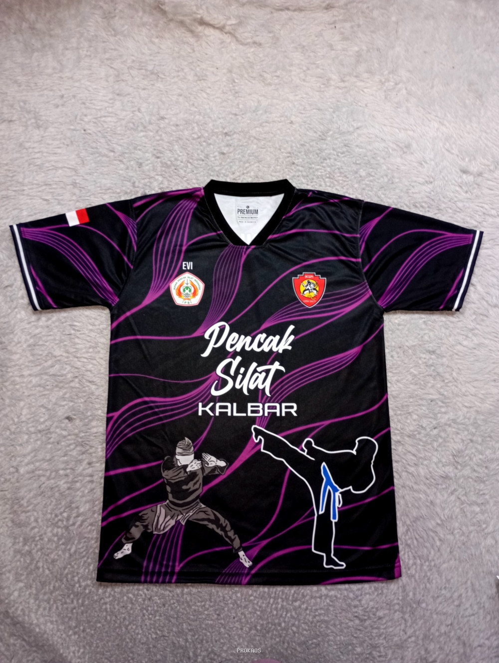Jersey Pencak Silat Kalbar: Hitam dengan Desain Ungu - Jersey Custom PROKAOS