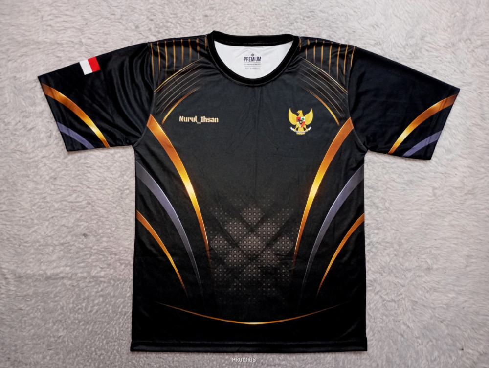 Jersey Pencak Silat Motif Emas : Hitam, Gold - Jersey Custom PROKAOS