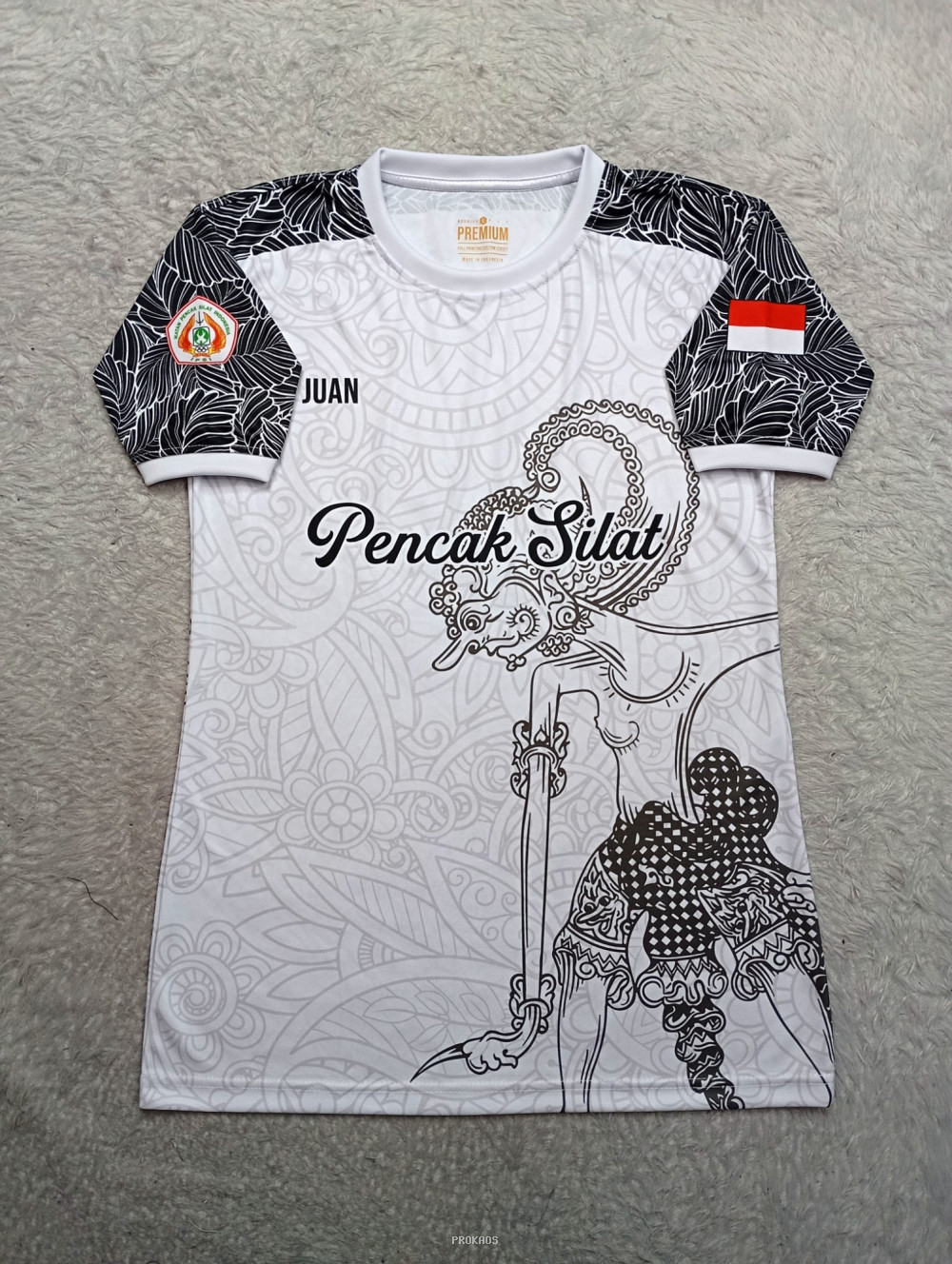 Jersey Pencak Silat Putih Motif Wayang dan Batik - Jersey Custom PROKAOS
