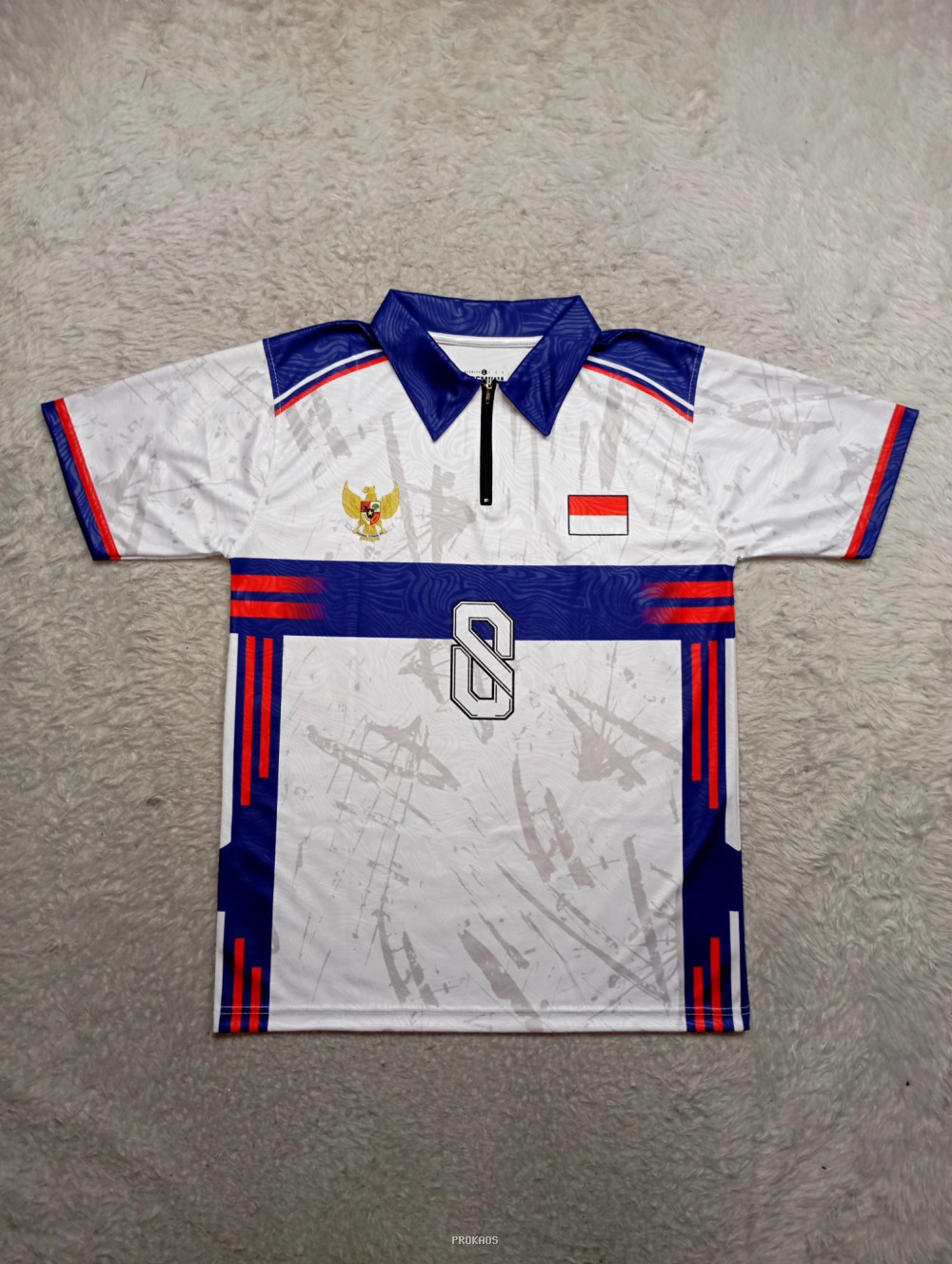 Jersey Polo Merah Putih: Garuda & Nomor 8 - Jersey Custom PROKAOS